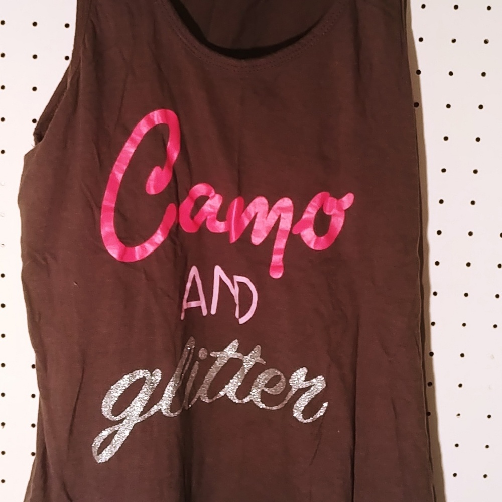 Gray Camo and glitter tank